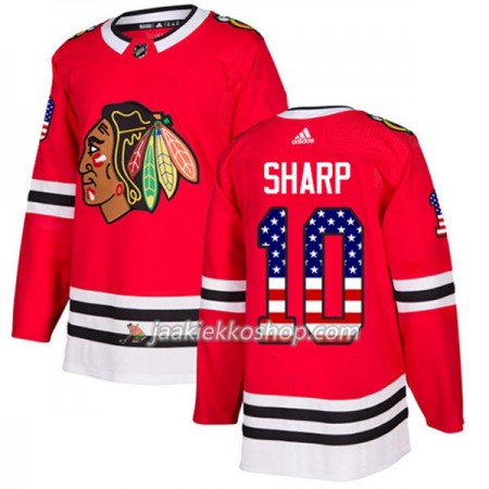 Miehille NHL Chicago Blackhawks Pelipaita Patrick Sharp 10 Adidas 2017-2018 Punainen USA Flag Fashion Authentic